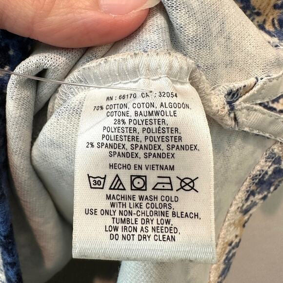 ANTHROPOLOGIE | Postmark Blue Beige Abstract Floral Puff Sleeve Blouse | Small - Picture 7 of 7